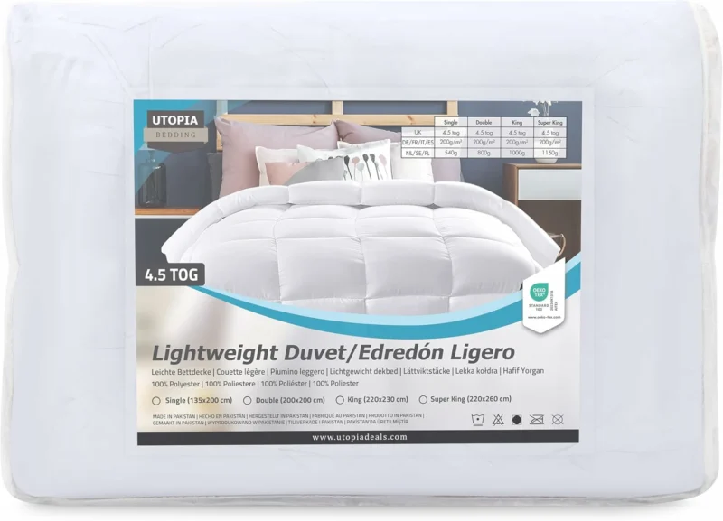 Utopia Bedding Couette 220 x 240 cm, Couette légère avec Rembourrage en Polyester pour 4 Saisons, Microfibre 2 Personnes (Blanc)