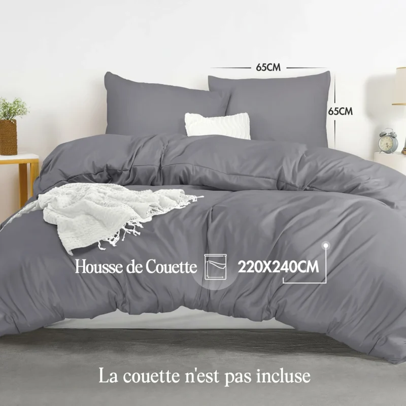 Utopia Bedding Housse de Couette 220x240 cm avec 2 Taies d'oreiller 65x65 cm (Gris) - Parure de lit 220 x 240 cm - Ensembles de Housses de Couette e